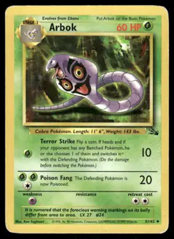 Pokemon Cards Arbok 31/62 Unlimited Fossil Uncommon HP *2 - Image 1