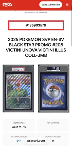 PSA 10 - 2025 POKEMON Victini Ill. Collection BLACK STAR PROMO VICTINI 208 JUMBO - Image 3