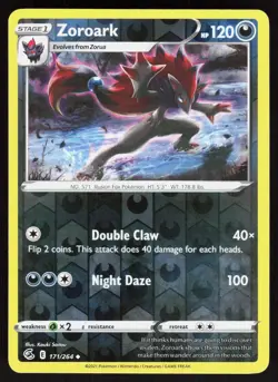 Zoroark 171/264 Uncommon Fusion Strike Pokemon Reverse Holo Near Mint - Image 1