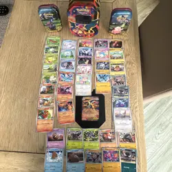 Pokemon TCG -40 cards & Mega Charizard Empty tin with Promo card + 2 small tins - Image 2