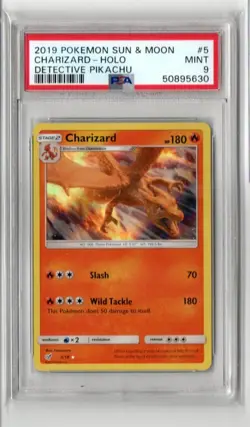 2019 Pokemon Sun & Moon Detective Pikachu #5 Charizard - Holo PSA 9 MINT - Image 1