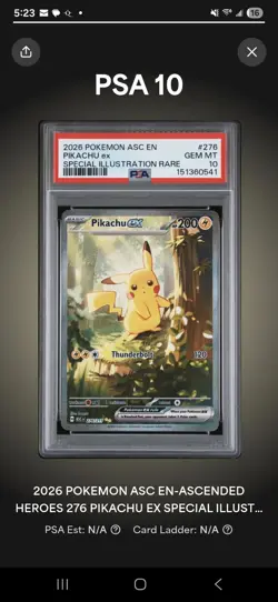 Pokemon Pikachu ex 276/217 Ascended Heroes Special Illustration Rare Foil PSA 10 - Image 1