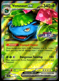 Pokemon TCG Venusaur ex 001/142 2024 Stellar Crown Stamped Promo Card - LP - Image 1