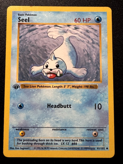 1st Edition Shadowless Seel 41/102 Base Set Pokemon Card Rare HP - Image 1