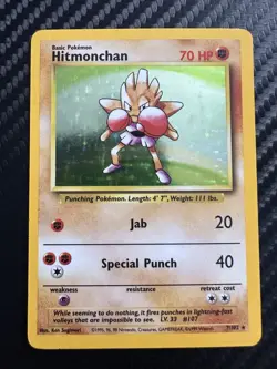 Pokemon TCG Hitmonchan 7/102 Holo Rare Card Original Base Set - Ungraded - Image 1