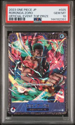 2023 ONE PIECE JPN PROMOS OFFICIAL EVENT TOP PRIZE #025 RORONOA ZORO PSA 10 - Image 1