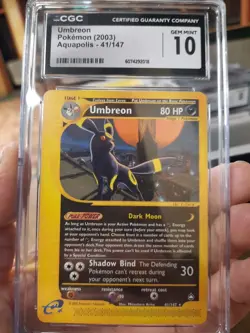 Umbreon Aquapolis Cgc 10 Gem Mint 41/147 Pokemon 2003 Non-Holo Rare Card Graded - Image 1