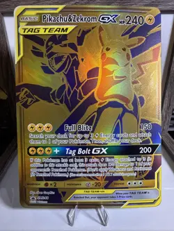 Pokemon Pikachu and Zekrom TCG Gold GX Promo Card SM248 Jumbo - Image 1