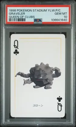 1998 POKEMON STADIUM YELLOW VERSION PLAYING CARDS QUEEN OF CLUBS GRAVELER PSA 10 - Image 1