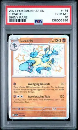 2024 Pokemon Paf EN-Paldean Fates Lucario Shiny Rare PSA 10 #174 - Image 1