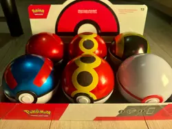 6x EMPTY Pokemon PokeBall Tins + Display Case - Image 1