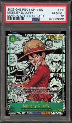 One Piece CCG Monkey.D.Luffy Manga Alternate Art OP13-118 PSA 10 Gem Mint - Image 1