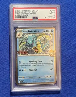 2025 POKEMON DRI EN-DESTINED RIVALS PRERELEASE #049 MISTY'S GYARADOS PSA 9 - Image 1