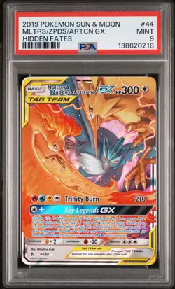 2019 POKEMON SUN & MOON HIDDEN FATES #44 MOLTRES & ZAPDOS & ARTICUNO GX PSA 9 - Image 1