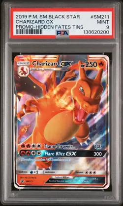 2019 POKEMON SM BLACK STAR PROMO HIDDEN FATES TINS #SM211 CHARIZARD GX PSA 9 - Image 1