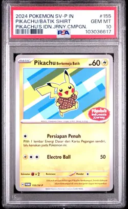 2024 POKEMON SV-P IN | PIKACHU'S IDN.JRNY.CMPGN #155 PIKACHU/BATIK SHIRT PSA 10 - Image 1