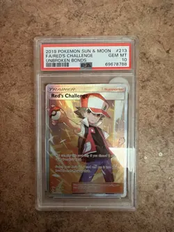2019 POKEMON SUN & MOON UNBROKEN BONDS #213 FULL ART/RED'S CHALLENGE PSA 10 - Image 1