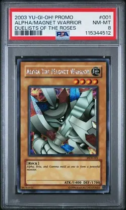 2003 Yu-Gi-Oh! Alpha the Magnet Warrior DOR Limited Edition Secret Rare PSA 8 - Image 1