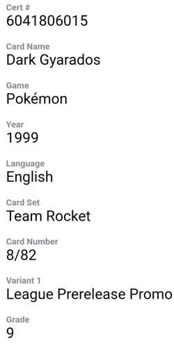 CGC 9 MINT Dark Gyarados Team Rocket 8/82 Holo Prerelease Promo Pokemon Card - Image 2