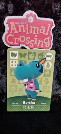 Animal Crossing Nintendo Amiibo Card Bertha #093 Regular Card Stock Authentic - Image 1