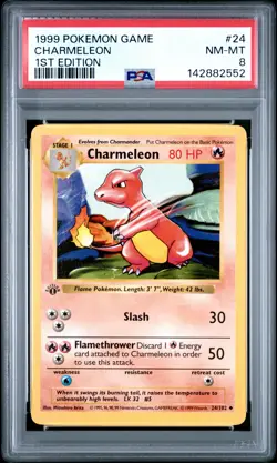 1999 POKEMON BASE SET 1ST EDITION #24 CHARMELEON PSA 8 - Image 1