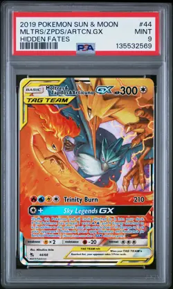 2019 POKEMON SUN & MOON HIDDEN FATES #44 MOLTRES & ZAPDOS & ARTICUNO GX PSA 9 - Image 1