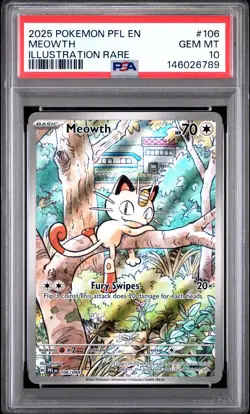 2025 POKEMON PFL EN-PHANTASMAL FLAMES ILLUSTRATION RARE #106 MEOWTH PSA 10 - Image 2