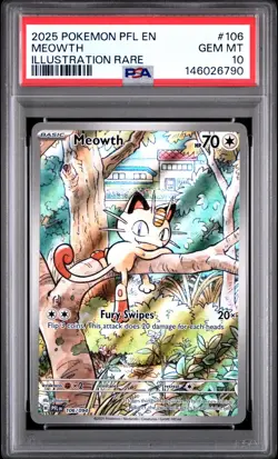 2025 POKEMON PFL EN-PHANTASMAL FLAMES ILLUSTRATION RARE #106 MEOWTH PSA 10 - Image 2