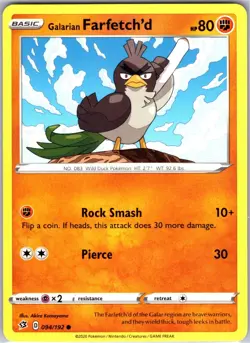 Galarian Farfetch'd 094/192 Common SWSH02: Rebel Clash Pokemon NM - Image 1