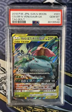 Pokemon Celebi & Venusaur GX Tag Team 1/95 Japanese Sun & Moon PSA 10 Gem Mint - Image 1