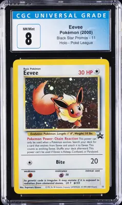 2000 POKEMON BLACK STAR PROMOS HOLO POKE LEAGUE #11 EEVEE CGC 8 - Image 1
