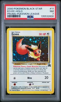 2000 POKEMON PROMO BLACK STAR POKEMON LEAGUE #11 EEVEE-HOLO PSA 7 - Image 1