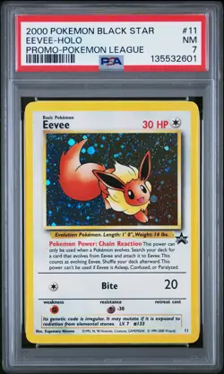 2000 POKEMON PROMO BLACK STAR POKEMON LEAGUE #11 EEVEE-HOLO PSA 7 - Image 1