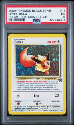 2000 POKEMON PROMO BLACK STAR POKEMON LEAGUE #11 EEVEE-HOLO PSA 5 - Image 1