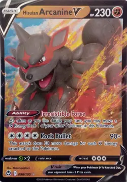 090/195 HISUIAN ARCANINE V ULTRA RARE SILVER TEMPEST POKEMON CARD - Image 1