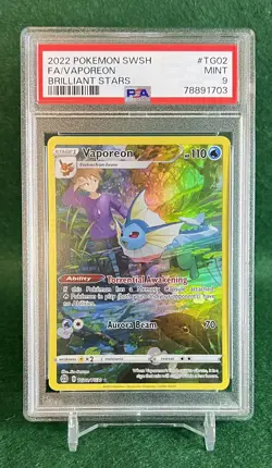 2022 Pokemon SWSH FA Vaporeon Brilliant Stars TG02/TG30 PSA MINT 9 - Image 1