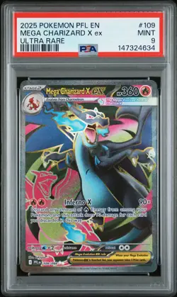 2025 Pokemon Pfl En-Phantasmal Flames #109 Mega Charizard X Ex Ultra Rare PSA 9 - Image 1