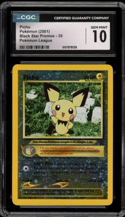 Pokemon Pichu League Black Star Reverse Holo Promo #35 CGC 10 Gem Mint - Image 1