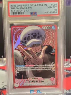 OPTCG OP14-001 Azure Sea's Seven Trafalgar Law Alternate Art Leader PSA 10 - Image 1