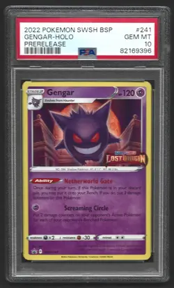 Pokemon PSA 10 GEM MINT Gengar SWSH241 Prerelease Stamped Holo Lost Origin - Image 1