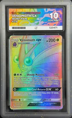 Pokemon Cards ACE 10 Venomoth GX 216/214 Unbroken Bonds Rare Rainbow - Image 1