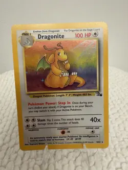 Pokemon Fossil Dragonite Holo Rare Holographic Card 4/62 LP Condition - Image 1