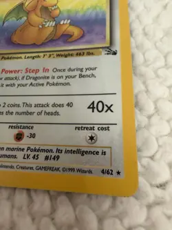 Pokemon Fossil Dragonite Holo Rare Holographic Card 4/62 LP Condition - Image 5