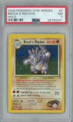 Pokemon Gym Heroes Brock's Rhydon 2/132 PSA 7 - Image 1