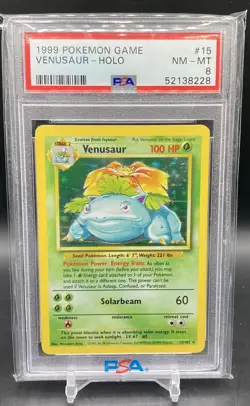 Venusaur 1999 Pokemon Base Set Holo Unlimited 15/102 PSA 8 - Image 1