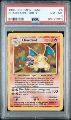 1999 POKEMON BASE SET UNLIMITED #4 CHARIZARD-HOLO PSA 8 NM-MT - Image 1