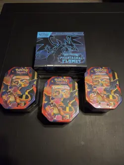 Phantasmal Flames ETB + 3 Mega Charizard Y EX Tins Pokemon Mega Evolution Lot - Image 1