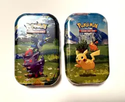 TWO Sealed Pokemon TCG Mega Evolution–Ascended Heroes Mini Tin Packs Sticker Art - Image 1