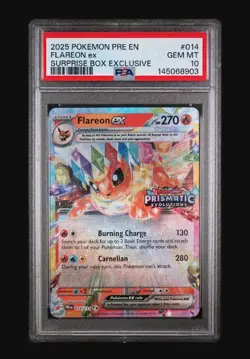2025 Pokemon Flareon ex 014/131 Prismatic Evolutions SBE Promo Stamped PSA 10! - Image 1