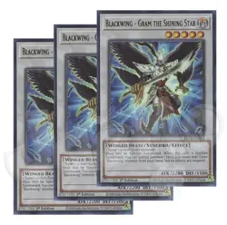 Yugioh - Blackwing - Gram the Shining Star x 3 - 1st Ultra Rare NM - Free Holo - Image 1